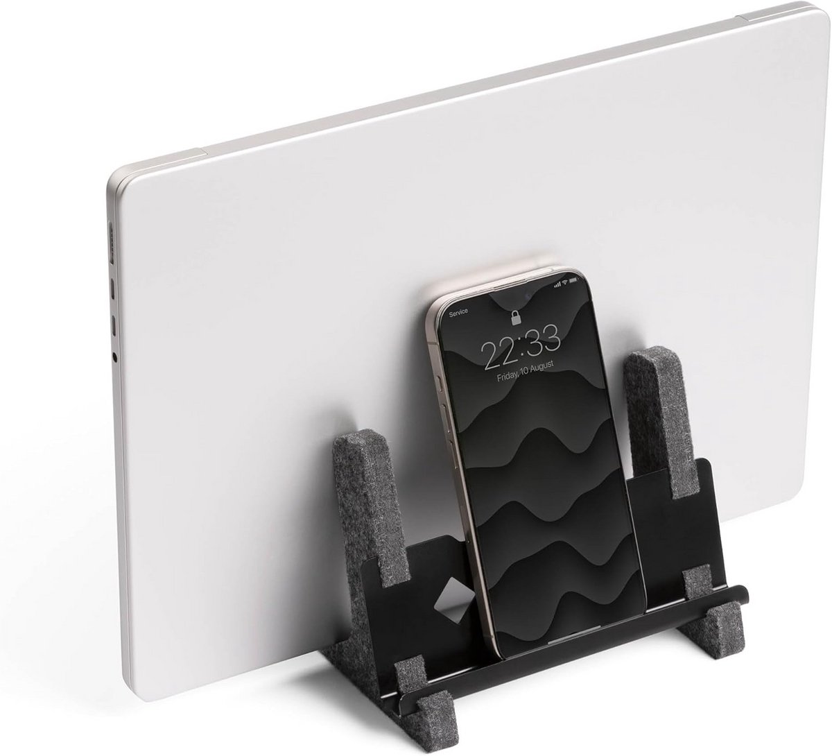 Verticale Laptop Houder van Gerecycled Vilt met Extra Vakje voor Mobiel