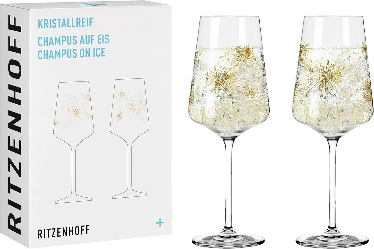 Champagneglas Set van 2 met Kristallen Rijp Motief, 400 ml