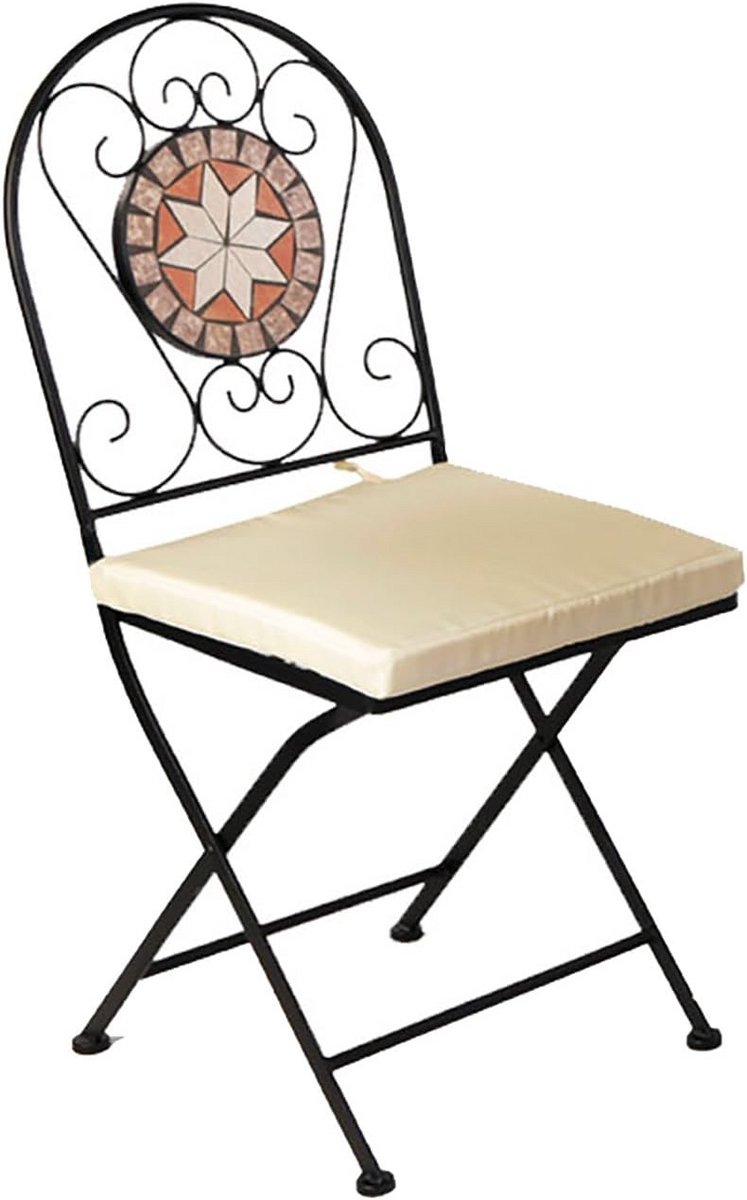 Inklapbare Tuinstoel met Mozaïek Design en Beige Zitkussen | Binnen & Buiten