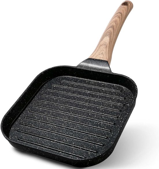 Grillpan gietijzer 20x20cm met houten handvat - online kopen Grillpan gietijzer 20x20cm met houten handvat - online kopen