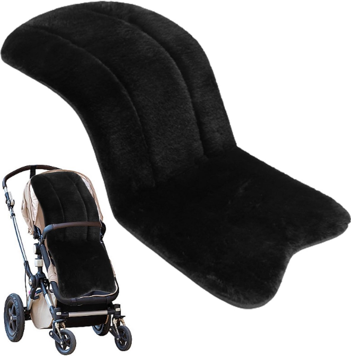 Universele Dikke Pluche Stoelverkleiner voor Kinderwagen en Eetstoel - Warm en Zacht Zitkussen (Zwart, 76x38 cm)