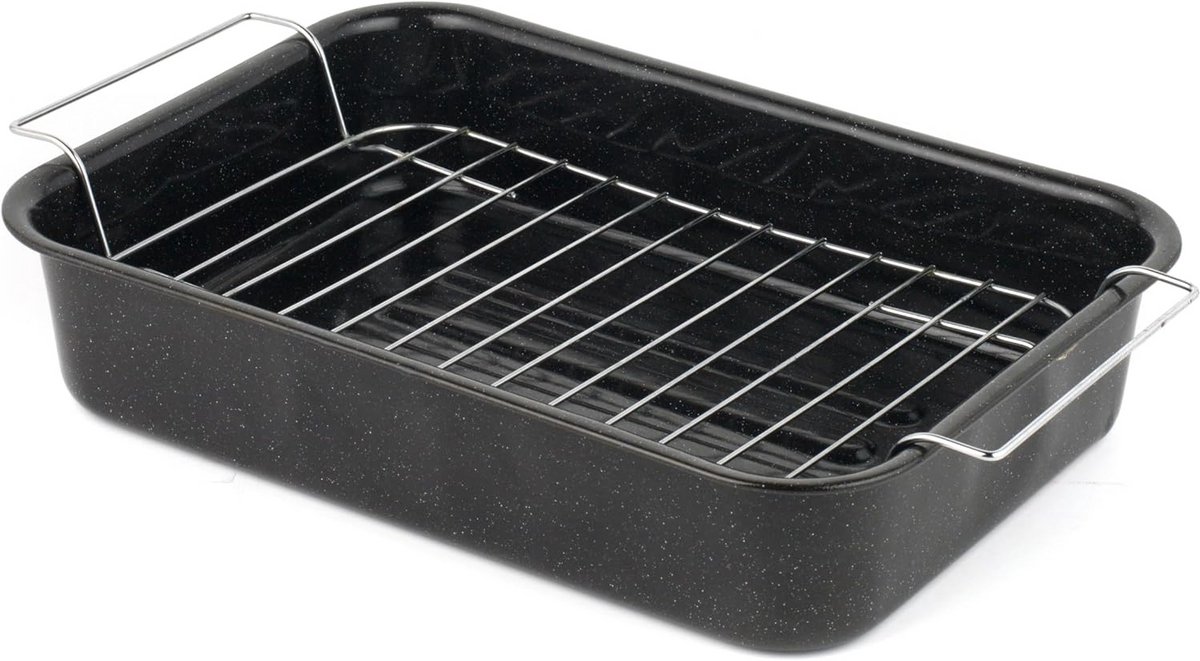 Grote Ovenschaal 34cm met Rooster - Rechthoekige Bakvorm voor Vlees en Groenten