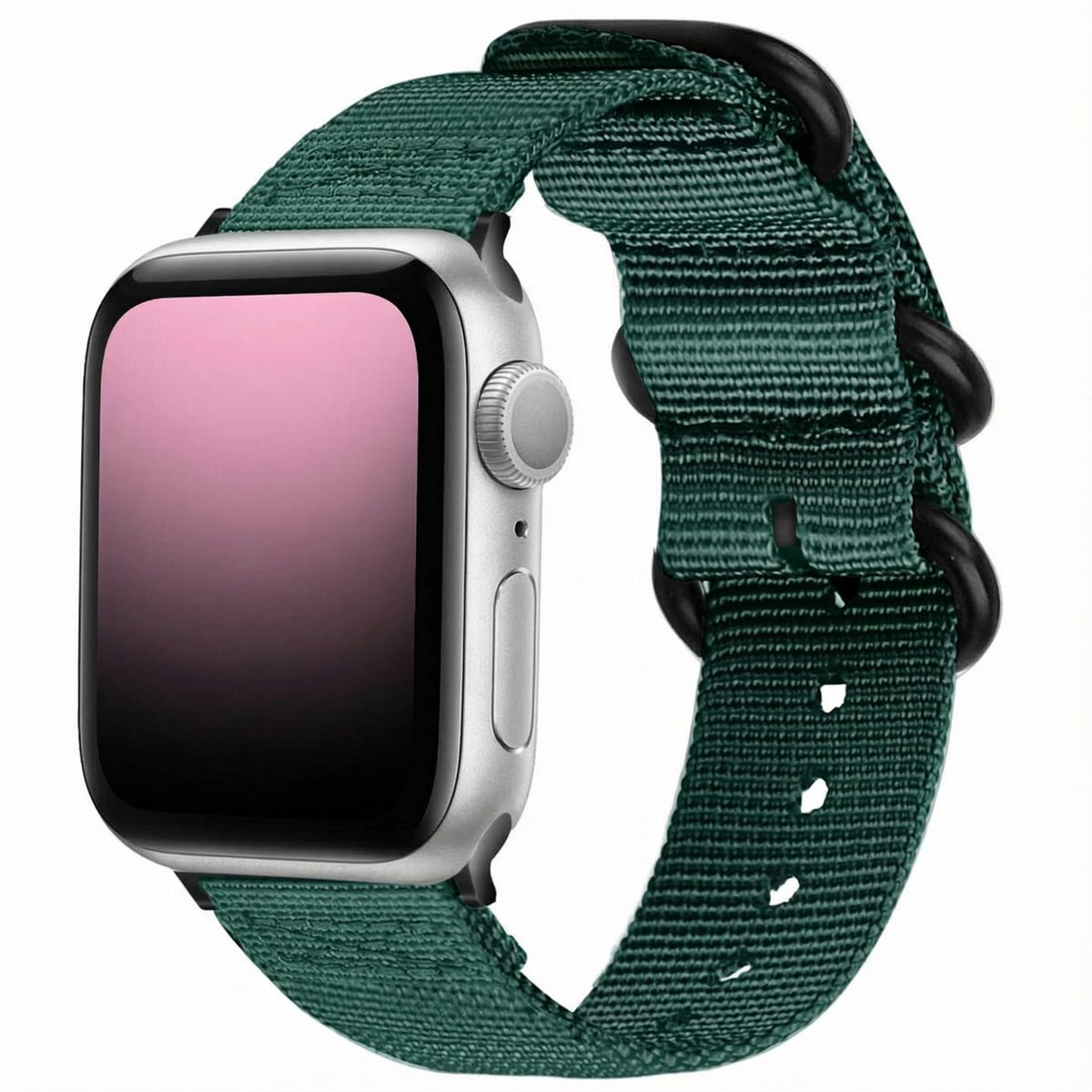 iMoshion Bandje Geschikt voor Apple Watch Bandje Series 1 / 2 / 3 / 4 / 5 / 6 / 7 / 8 / 9 / SE - 38 / 40 / 41 mm - iMoshion Nylon band - Donkergroen