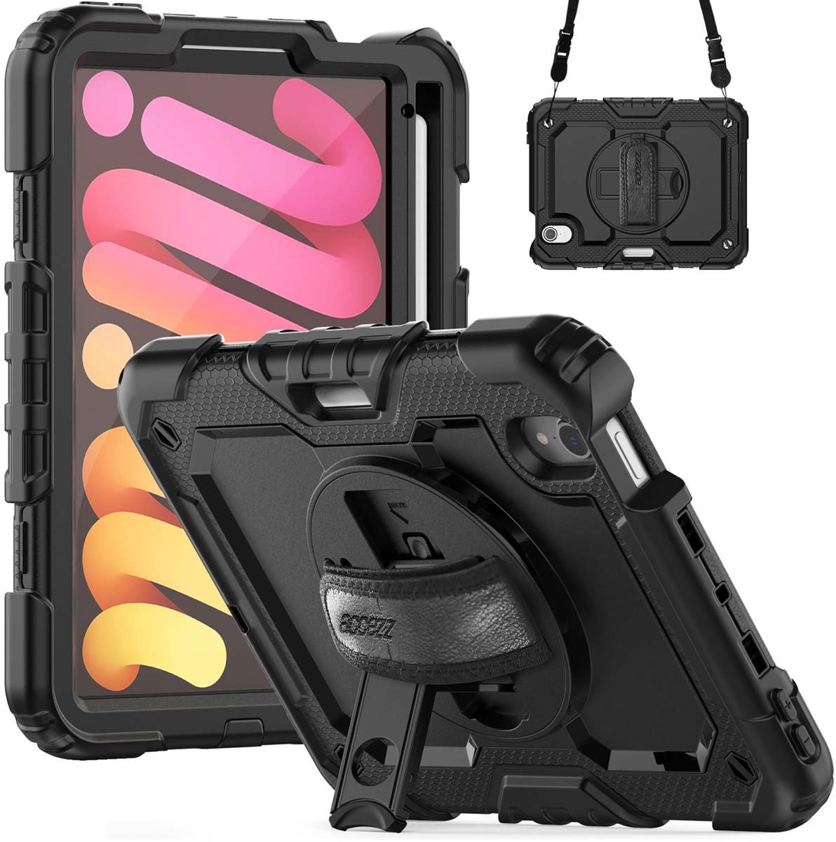 Accezz Tablet Hoes - Geschikt voor Apple iPad Mini 6 (2021) - Backcover Shoulder Strap - Zwart