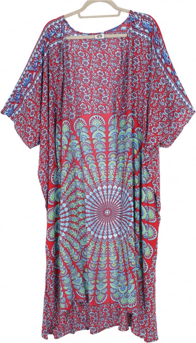 Lichte Zomerkimono met Mandalapatroon - Rood/Blauw - Synthetisch - Maat 44