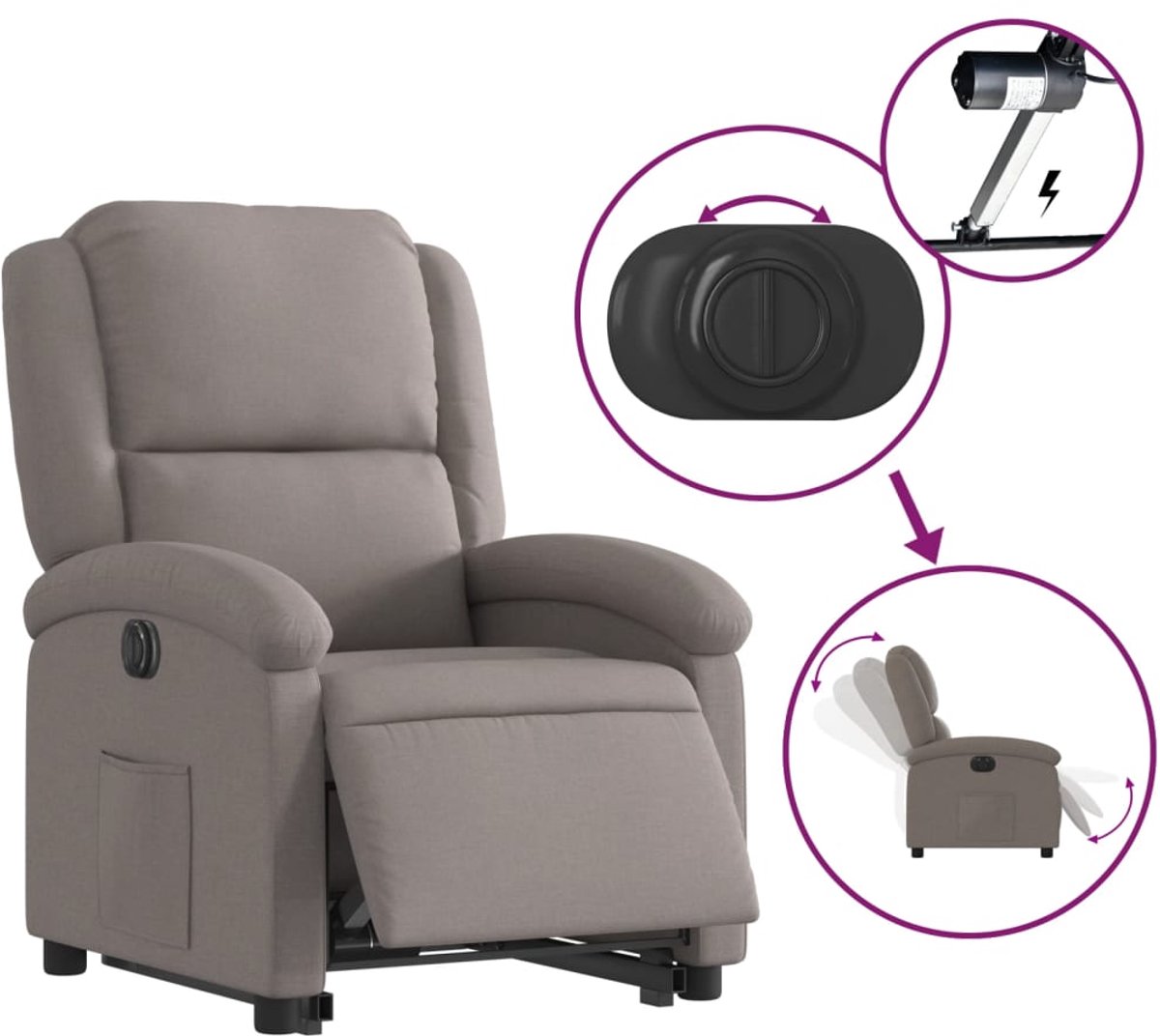 vidaXL - Sta-op-stoel - elektrisch - verstelbaar - stof - taupe – foto 6