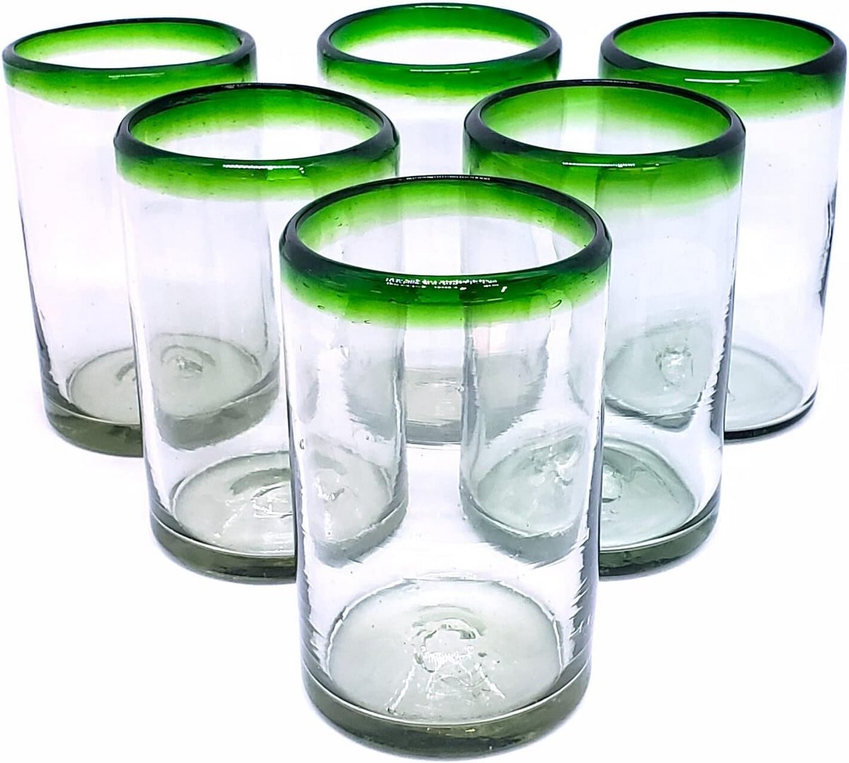 Set van 6 glazen met smaragdgroene rand