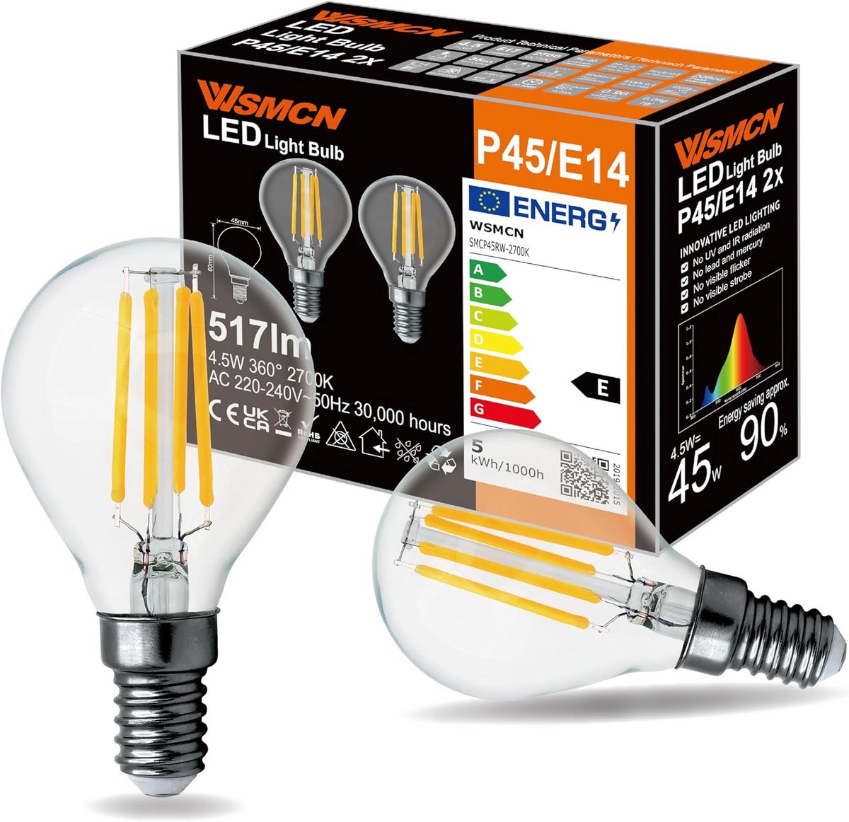 E14 LED Lampen Warm Wit 2 Stuks 45W Gloeilamp Vervanger