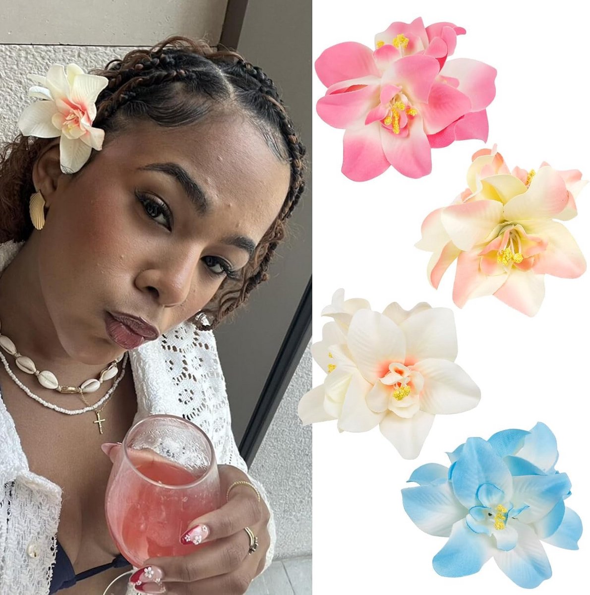4x Tropische Bloemen Haarclips - Aloha Hibiscus Strand & Feest Haaraccessoires