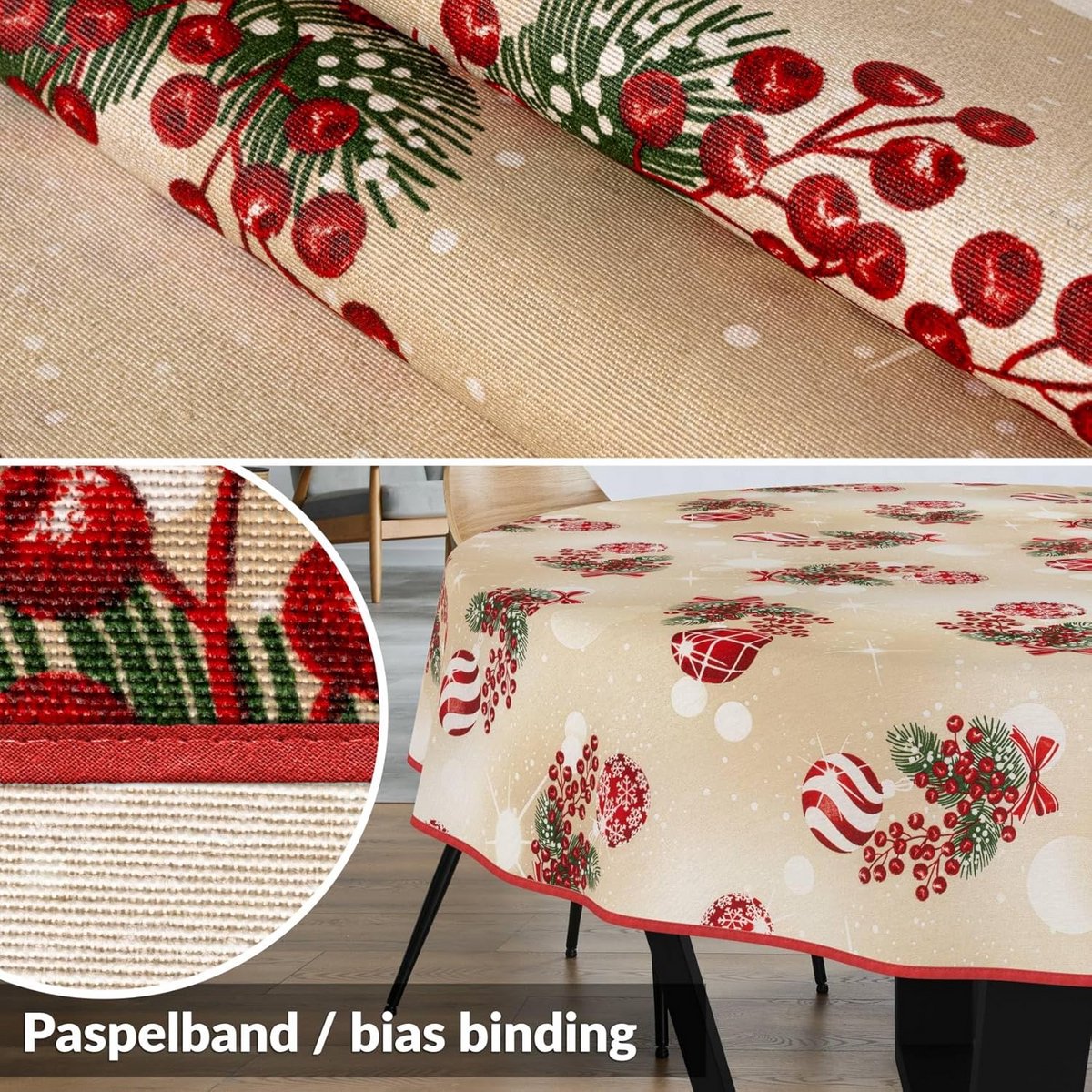 Ronde Tafelkleed Beige Katoen Polyester 140 cm Waterafstotend Wasbaar Tuin Tafelkleed