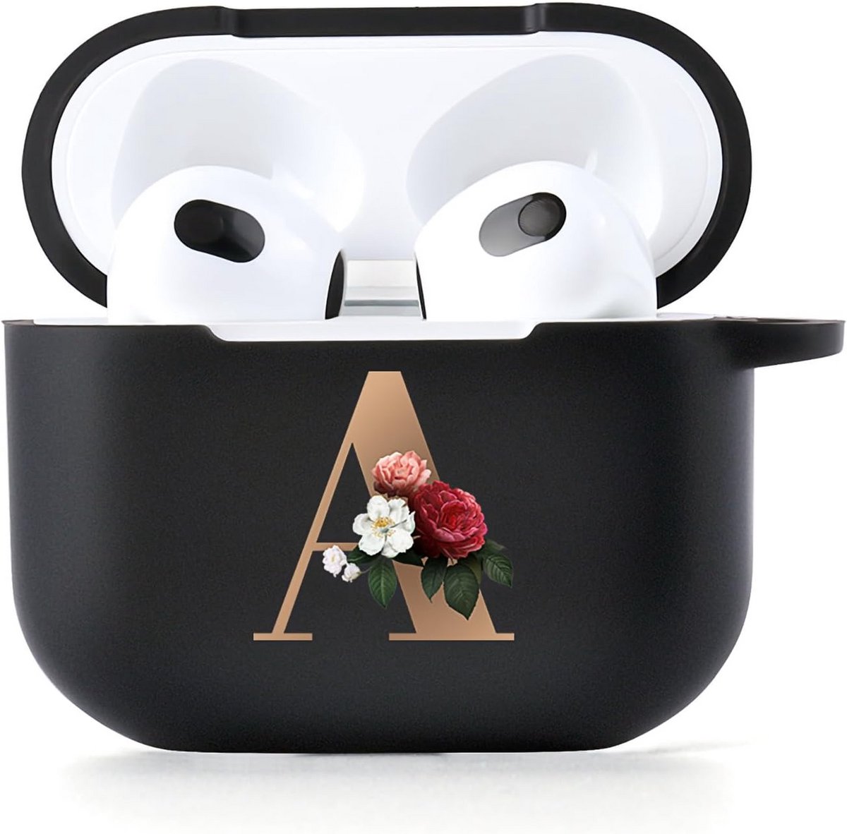 Beschermhoes voor AirPods 4 (2024) met Karabihaak - Zwart Patroon TPU