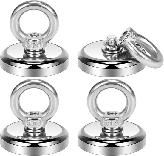 Wukong Neodym-Magnethaken – Ø 32 Mm, 38 Kg Zugkraft, 10 Stück, Silber, Mit 304er Ring & Stahlbecher