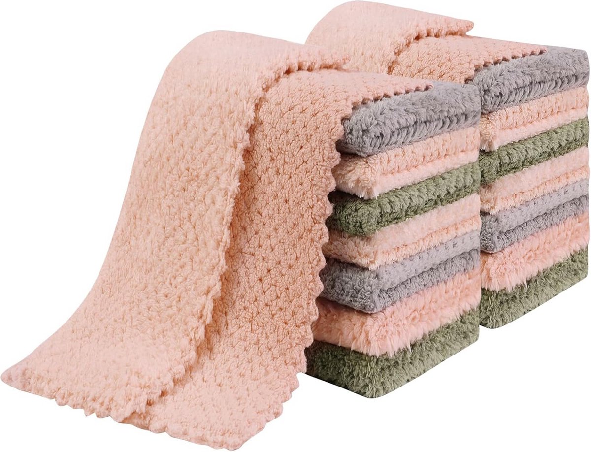 16x Keuken Vaatdoeken Set - Absorberende Microvezel Theedoeken & Afwas