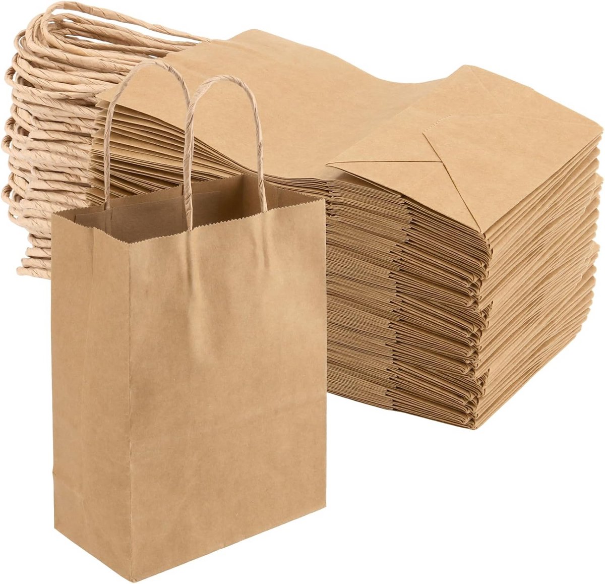 100 Stuks Kleine Bruine Papieren Zakken met Handvatten 15x8x21cm