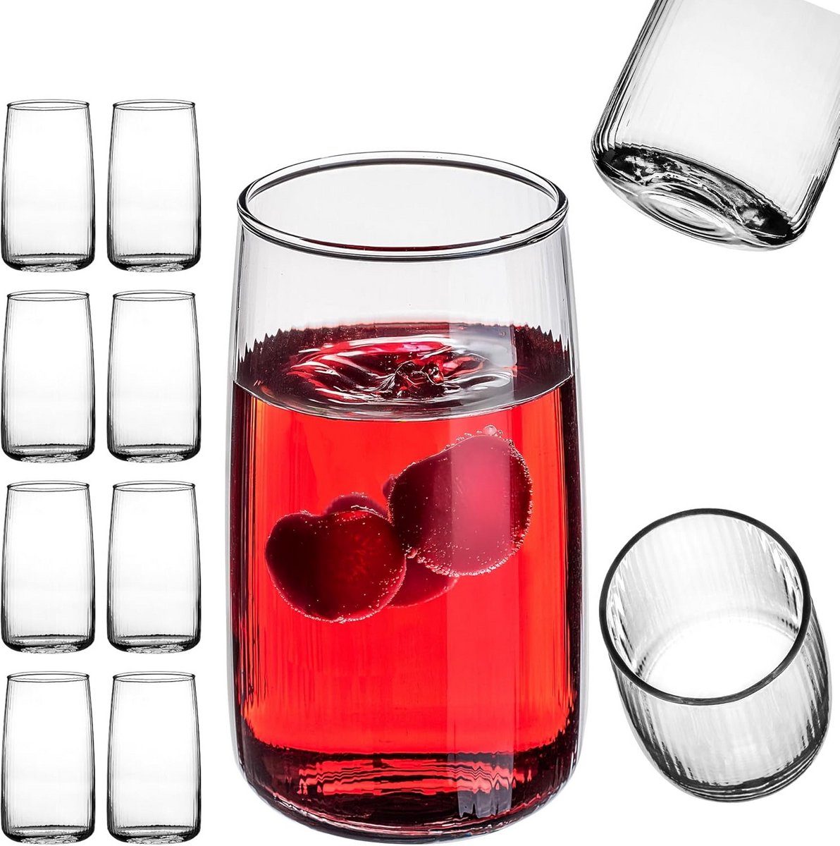 Set van 8 Longdrinkglazen 480 ml - Elegante Water- en Cocktailglazen met Groefstructuur