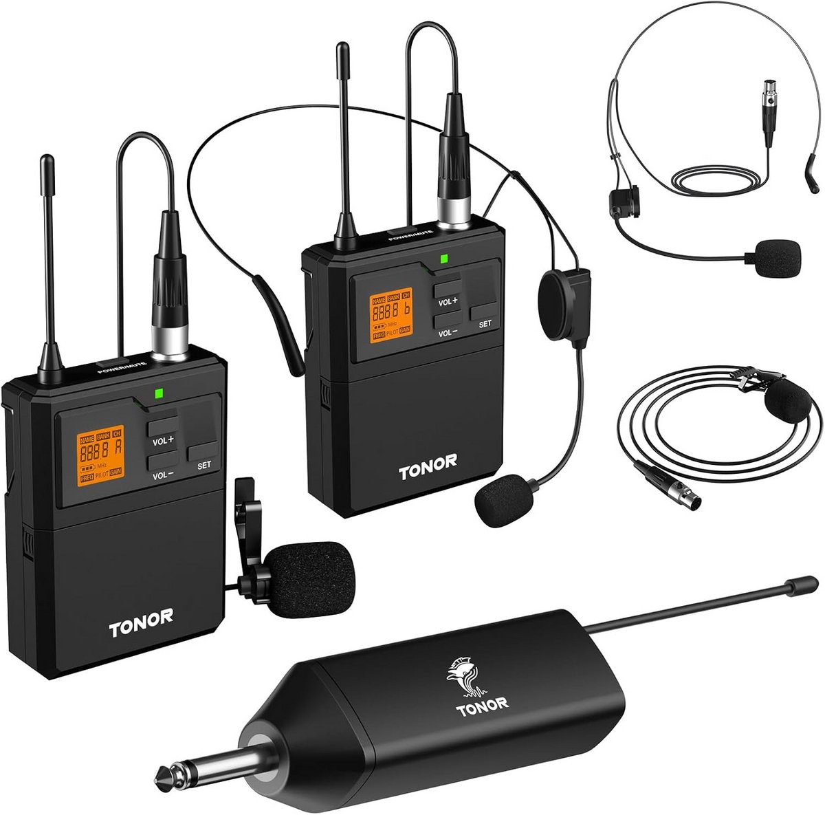 Professioneel Draadloos Microfoonsysteem met Dubbele Headset en Lavalier Microfoons