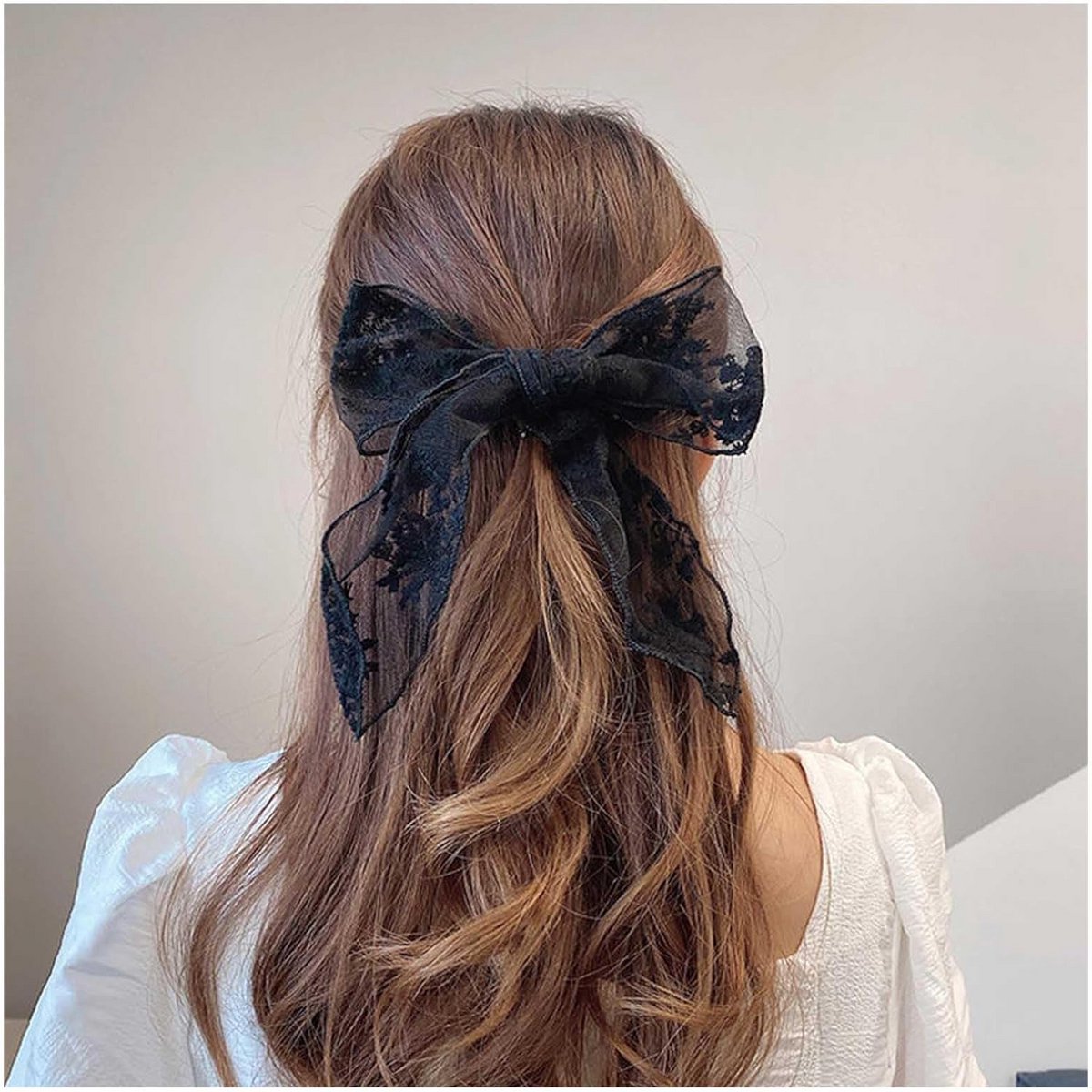 Grote Vintage Strik Haarclip met Kant voor Dames en Meisjes - Zwart