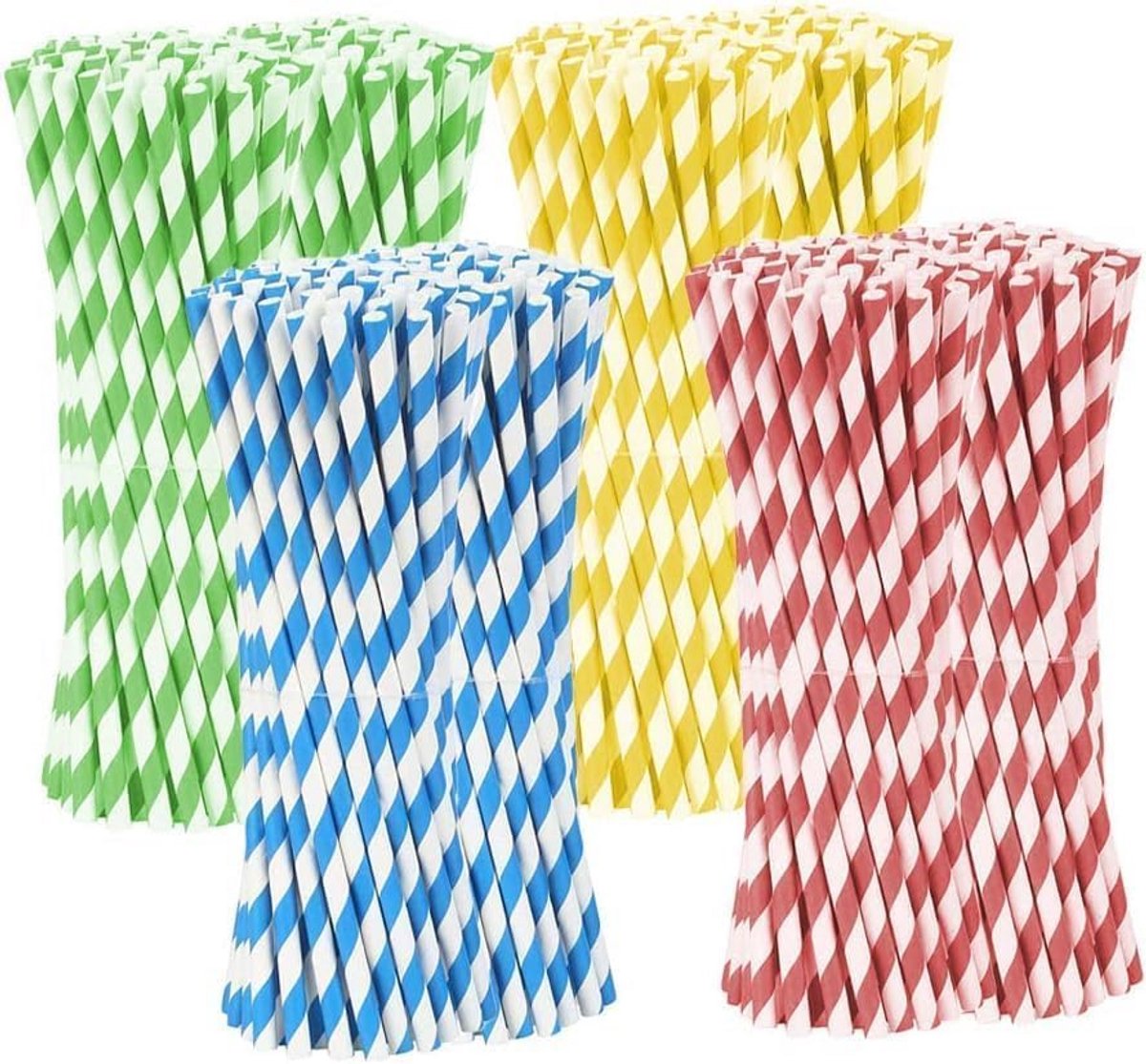 500 Stuks Feestelijke Papieren Rietjes Set in 4 Kleuren voor Dranken