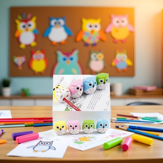 Catelves 4-kleuren puntenslijper met houder - dubbele gaten voor kinderen, school en kantoor - Handmatig Klein met Container