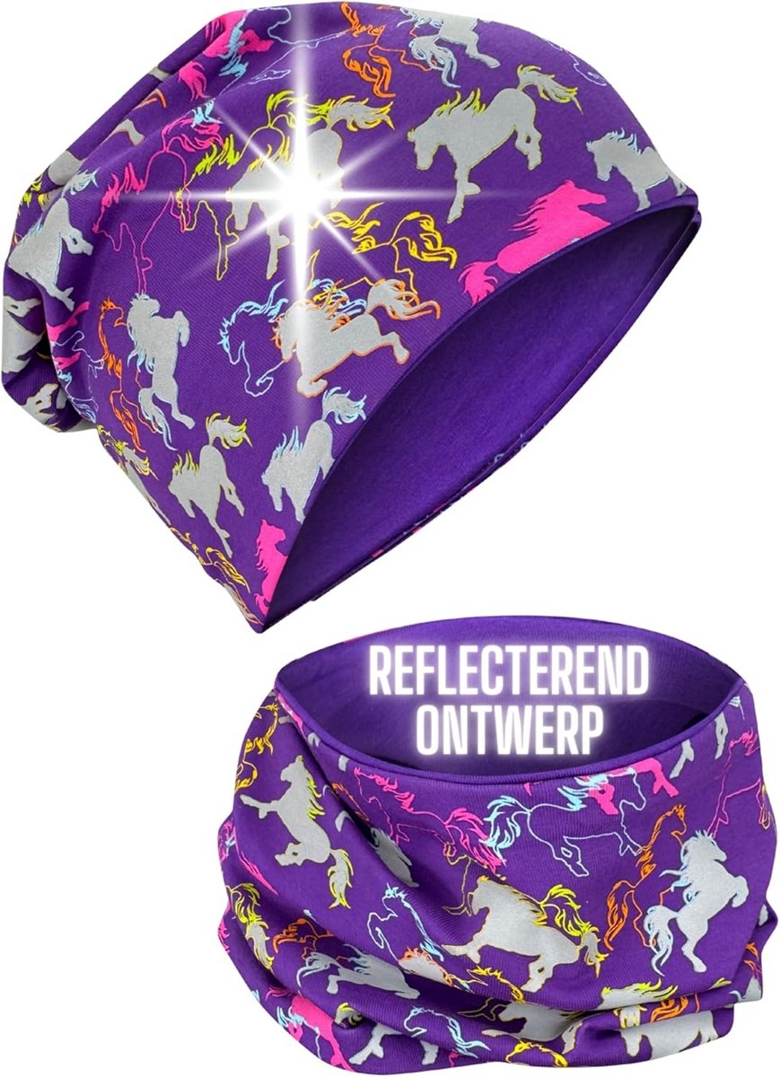 Kinder Beanie en Halswarmer Set met Reflector voor Zichtbaarheid