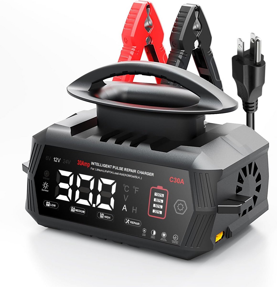 Acculader - Batterijlader - Voertuigen Onderhoud - 9-Traps Automatisch Laden - 6V 12V 24V - Zwart