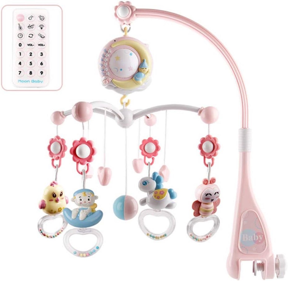 Multifunctionele Baby Mobiel met Muziekprojector, Sterren en Afstandsbediening (Roze)