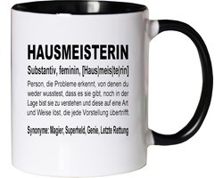 Grappige koffiemok met conciërge tekst – dubbelzijdig bedrukt – leuk cadeau voor werk