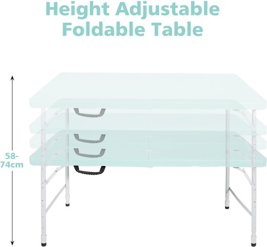 Campingtafels 125 cm - Inklapbare Vouwtafel Met Handgreep En Verstelbare Hoogte - Multifunctioneel - Kunststof - Blauw — afbeelding 3