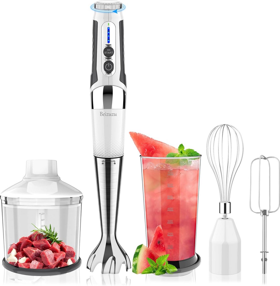 Draadloze Staafmixer Draagbaar Elektrisch met 4-in-1 Accessoires en 21 Snelheden
