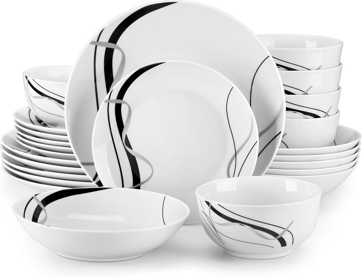 24-delige Servies Set voor 6 Personen - Borden en Bowls - Modern Design