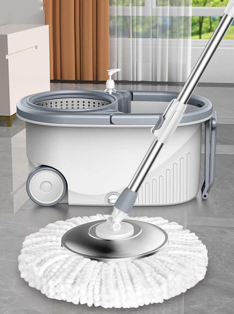 Spinmop Set met 2 Dweilkoppen en Spinemmer voor Grondig Dweilen