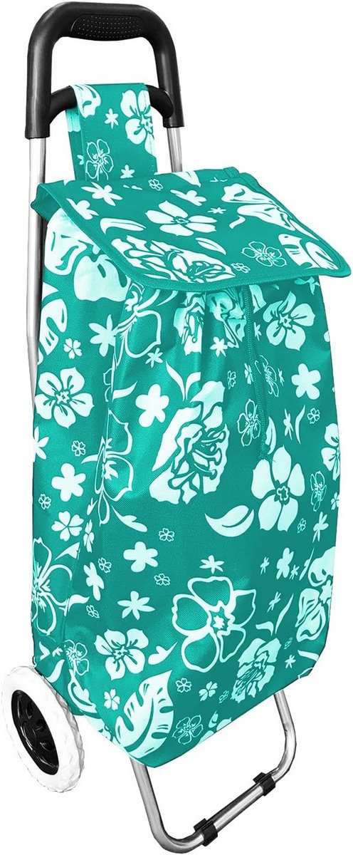 Inklapbare Boodschappentrolley met Wielen, Lichtgewicht Winkelwagen met Bloemenprint Paars