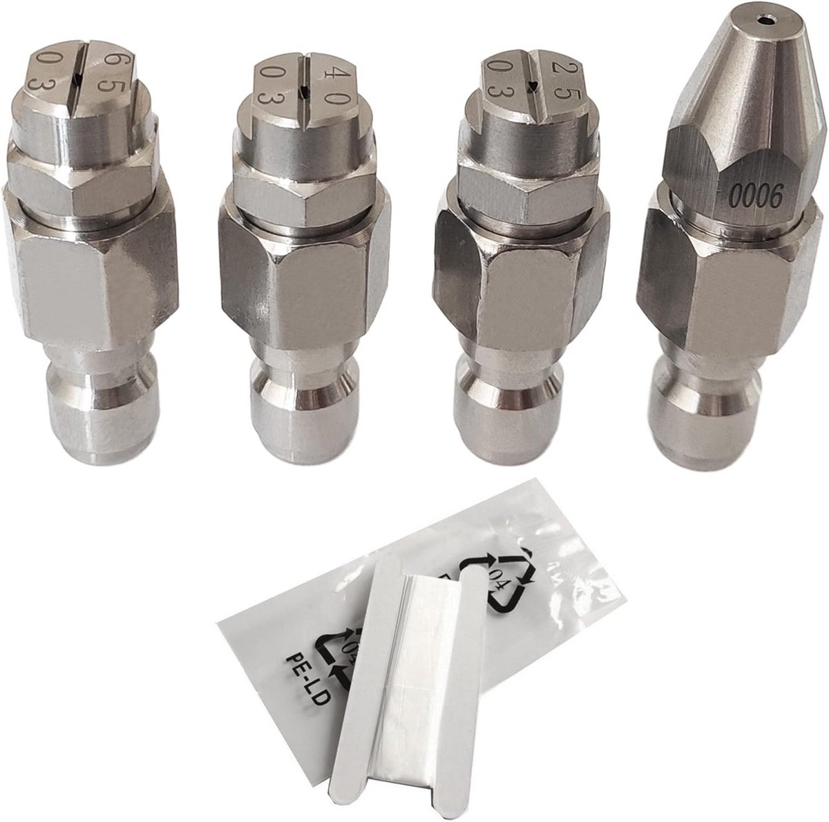 Hogedrukreiniger Spuitmonden Set (4 Stuks) - Universele 1/4 Inch Snelsluiting - 0°, 25°, 40°, 65° Sproeikoppen