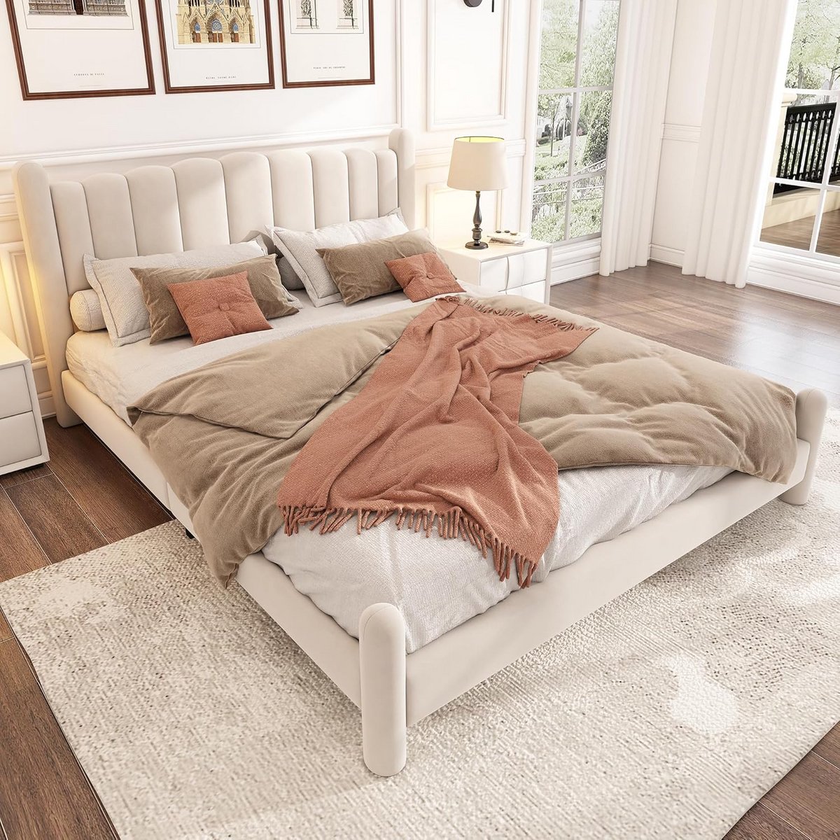 Luxe Gestoffeerd Tweepersoonsbed 160x200 cm met Lattenbodem en Hoofdbord