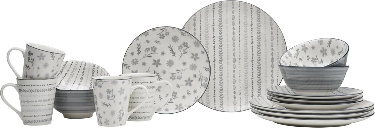 16-Delige Servies Set, Combinatiestukken van Porselein