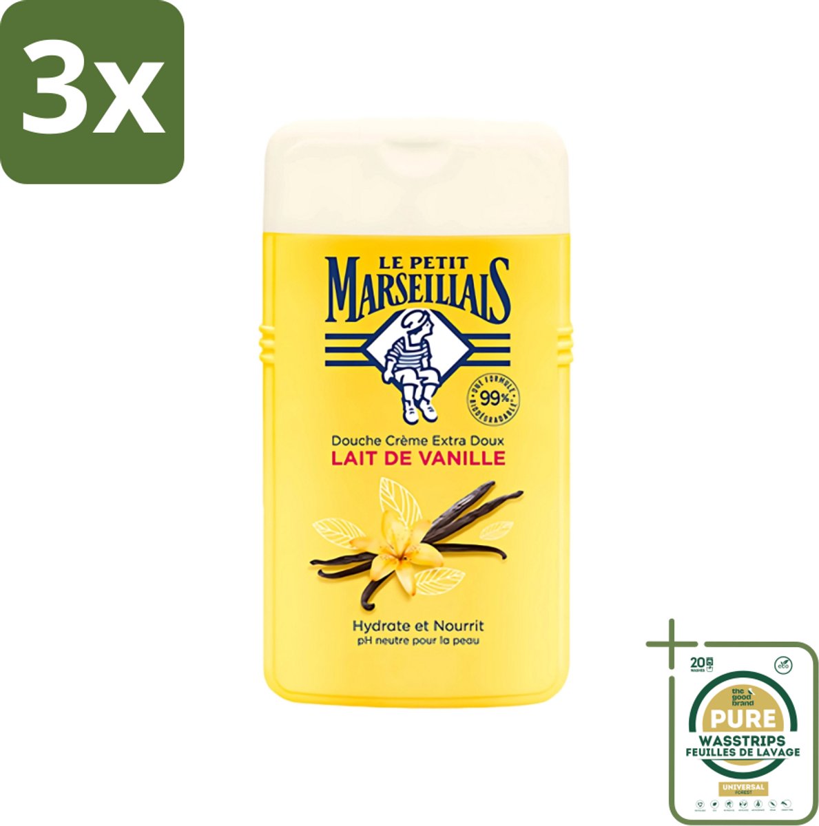 3 x Le Petit Marseillais - Douchecrème - Vanillemelk - Hydraterend - 250ml - Grootverpakking - Douchecrème Vanillemelk - Hydraterende Douchecrème - Vanillemelk Douchecrème - Douchecrème Voor Huid - Huidverzorging