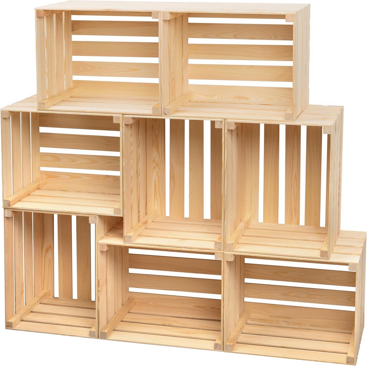 Set van 8 Houten Kisten - Decoratieve Fruitkisten & Wijnkisten - 50x40x30 cm