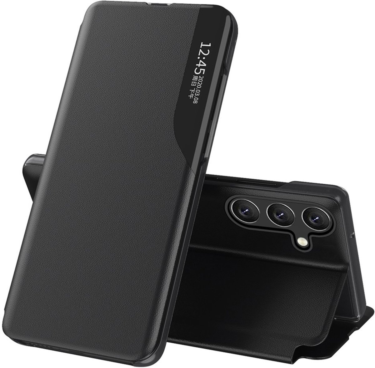 Hoesje geschikt voor Samsung Galaxy S24 FE - Phonesta Smart View Side Book Case - Zwart