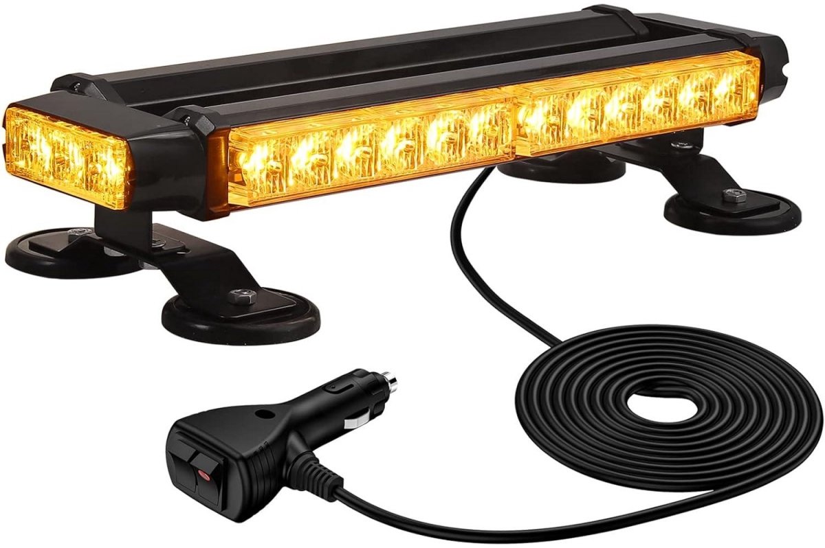 GELLDG 30 LED-waarschuwingsknipperlichten - 12/24V - Amberkleurig stroboscooplicht - Meerdere modi - Magnetisch noodknipperlicht - IP65 waterdicht - Inclusief 4 sterke magnetische voetjes en een netsnoer van 2,8 meter - Met bedieningsschakelaar