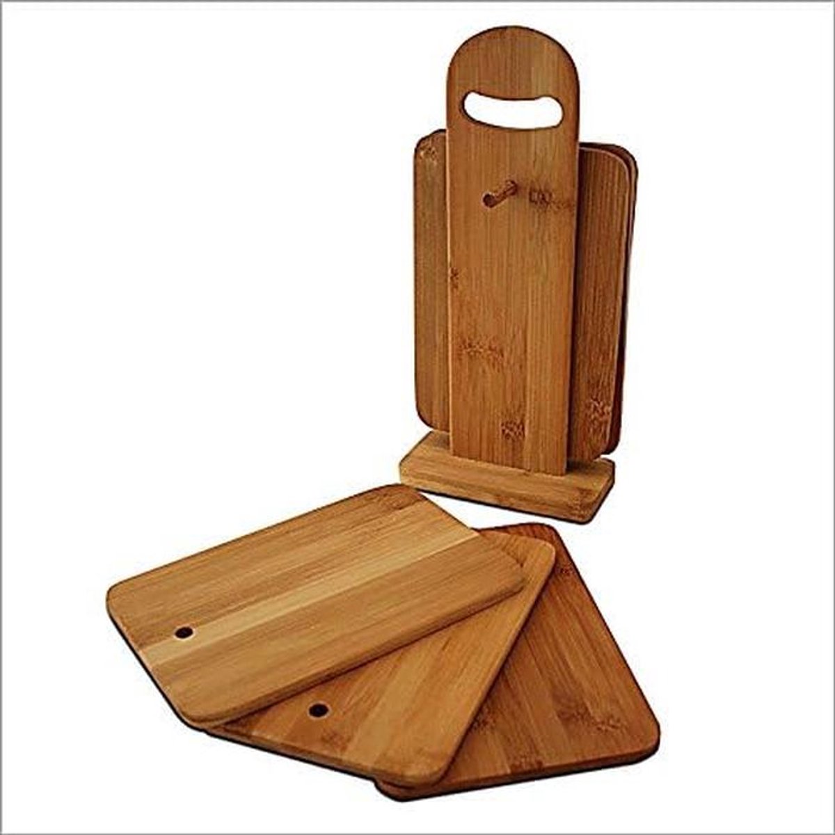Set van 6 Houten Snijplanken met Houder - Bamboe Snijplank Set