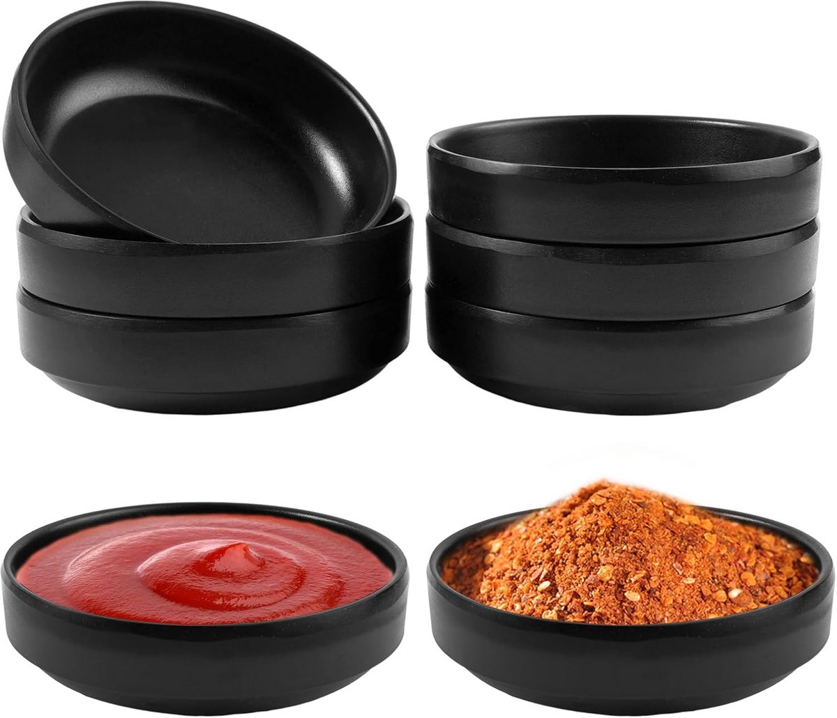 Set van 6 Zwarte Sauskommetjes - Mini Dip Schalen voor Soya, Kruiden en Snacks