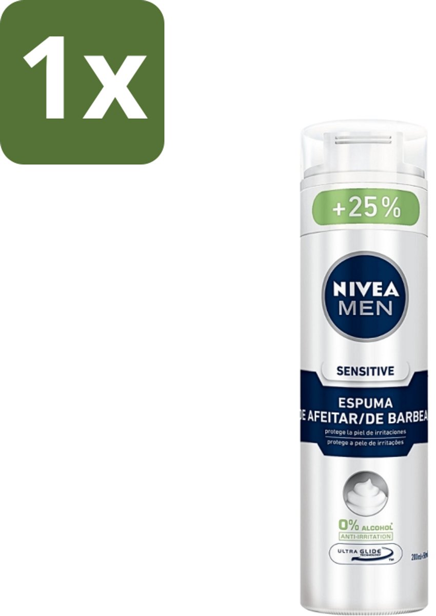 1 x Nivea - Men - Sensitive Shaving Foam - Beschermt Tegen Irritaties - 250 ml - Scheerschuim Voor Gevoelige Huid - Gevoelige Huid - Scheerbeurt - Irritaties - Aloe Vera