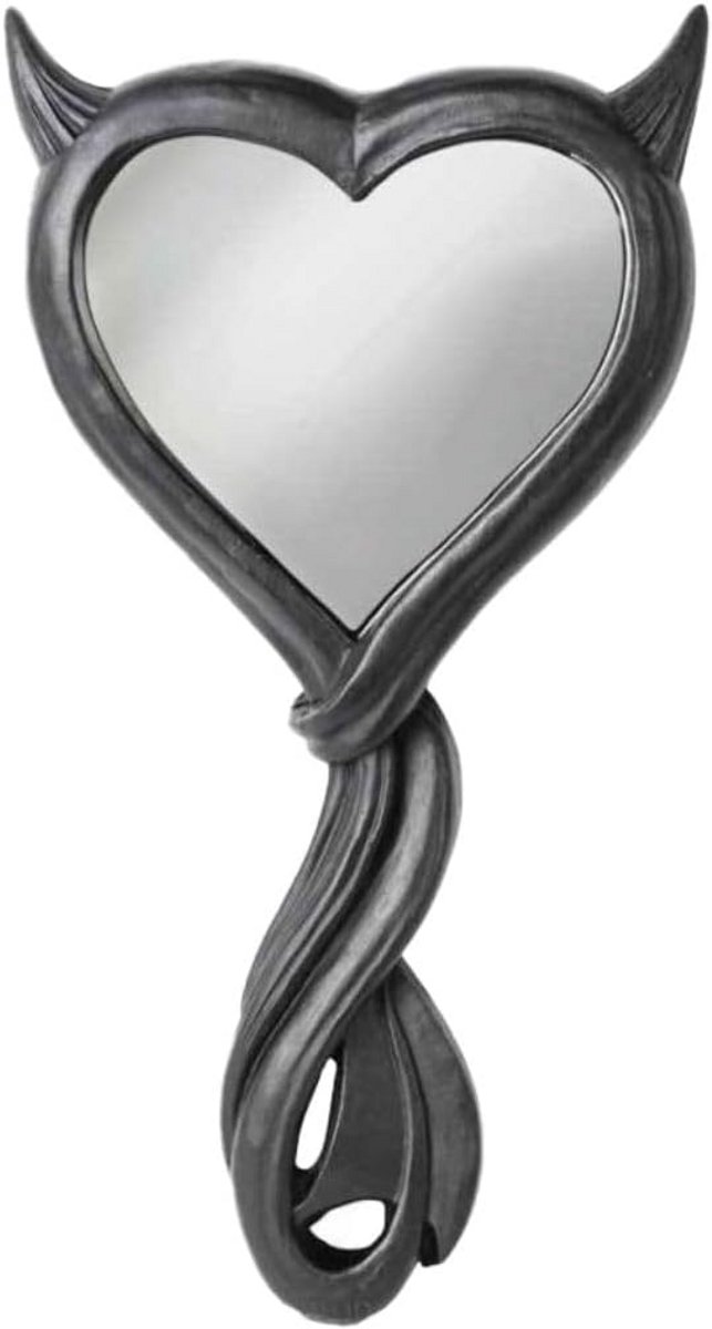 Gotische Hartvormige Handspiegel met Vergroting - Zwarte Hoorns Design