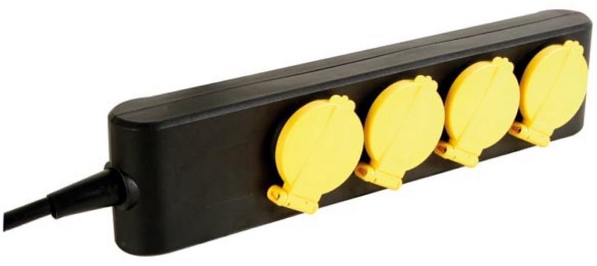 Verlengsnoer met 4 geaarde contactdozen, spatwaterdicht IP44, 1.5 meter kabel