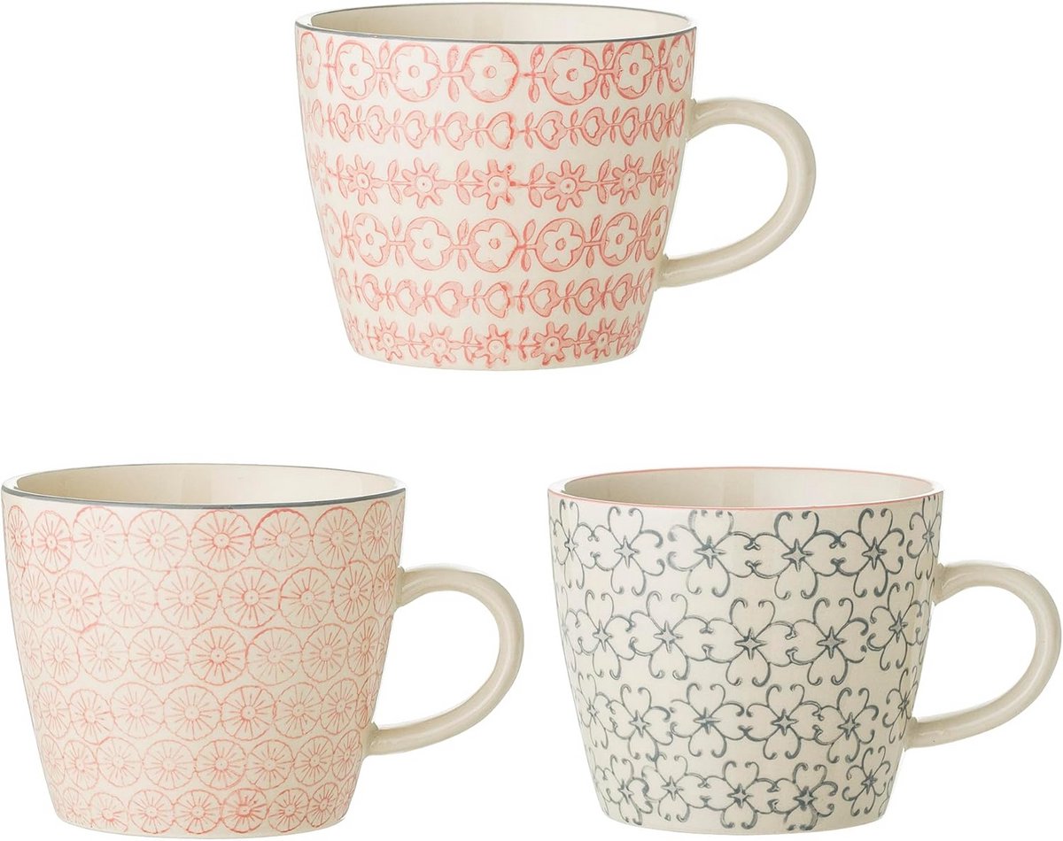 Set van 3 Cécile Koffiekopjes in Roze en Grijs