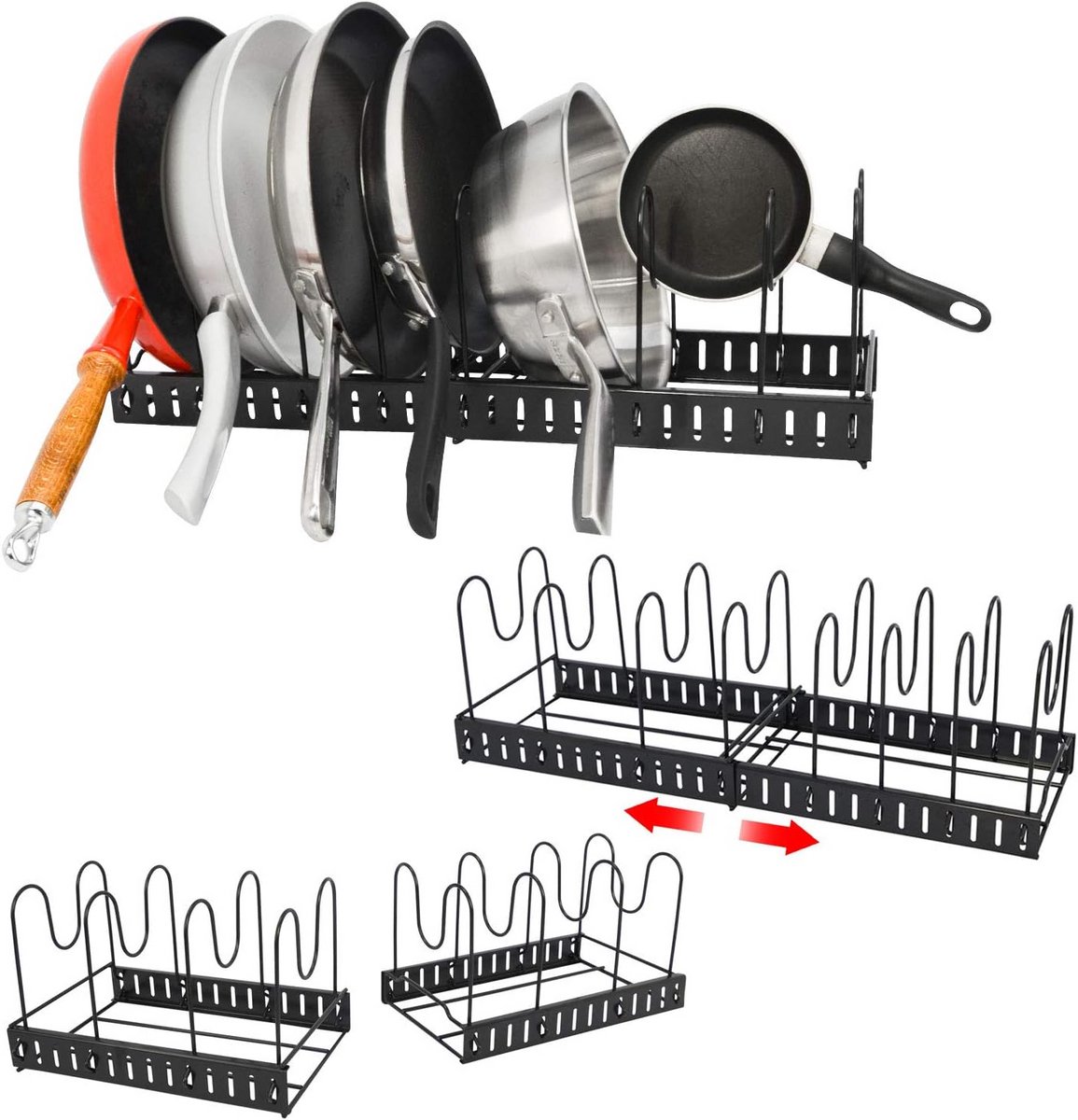 Verstelbare Pan Organizer Lade Kast - 8 Vakken - 30-57cm Uitschuifbaar Legbord