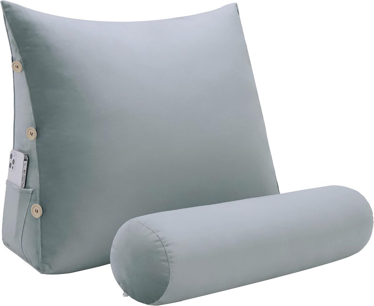 Groot Driehoekig Boekkussen Grijs - Comfortabele Rugleuning voor Bed en Bank (60 cm)