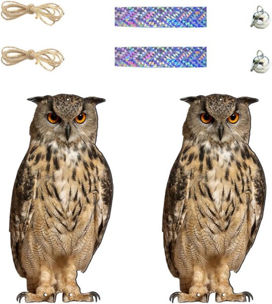Hiboux en Plastique Réfléchissants Dissuasion d'Oiseaux - Dissuasion de Pigeons et Éloignement des Pics - Set de 2