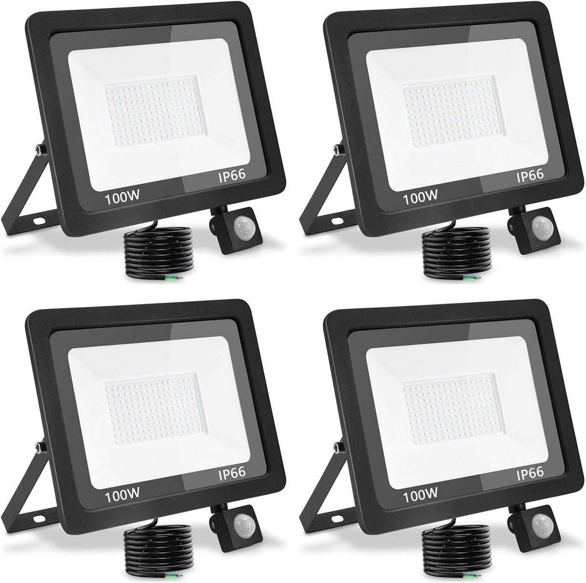 Krachtige LED Buiten Spot met Bewegingsmelder 100W 10.000lm Warm Wit IP66 voor Tuin en Garage (4 Stuks)