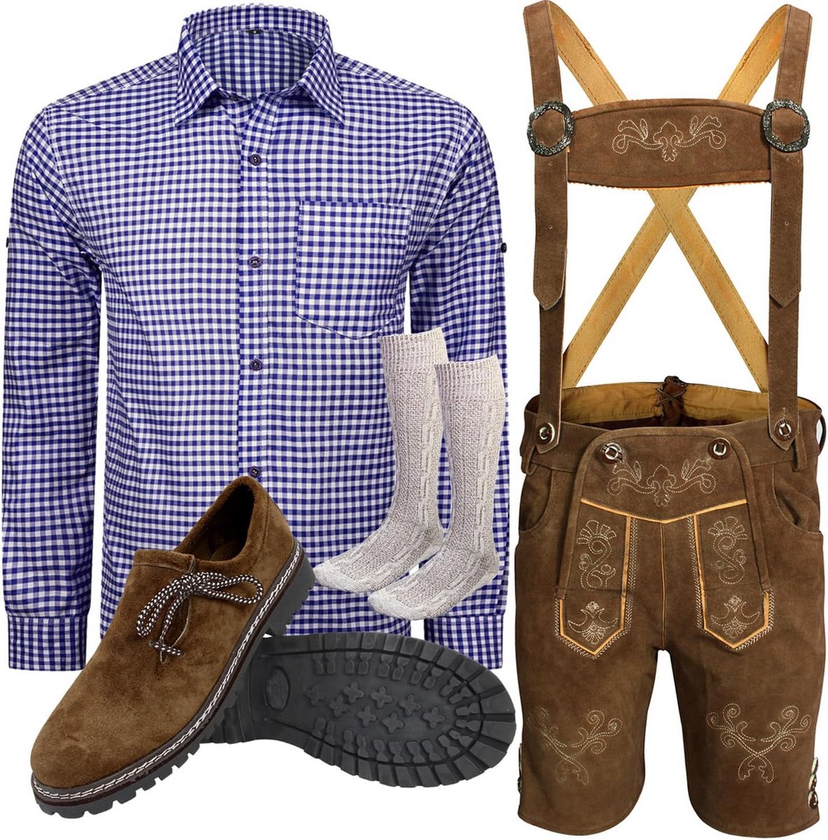 Oktoberfest Lederhosen Kostuum Set voor Heren - Inclusief Broek, Shirt, Sokken en Schoenen